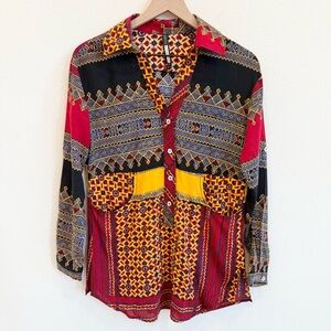 Plenty By Tracey Reese Women’s Vibrant Tribal Printed Button Down Blouse Size XS
